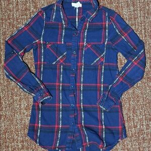 Full Tilt Flannel women’s extra small button down navy blue striped long sleeve